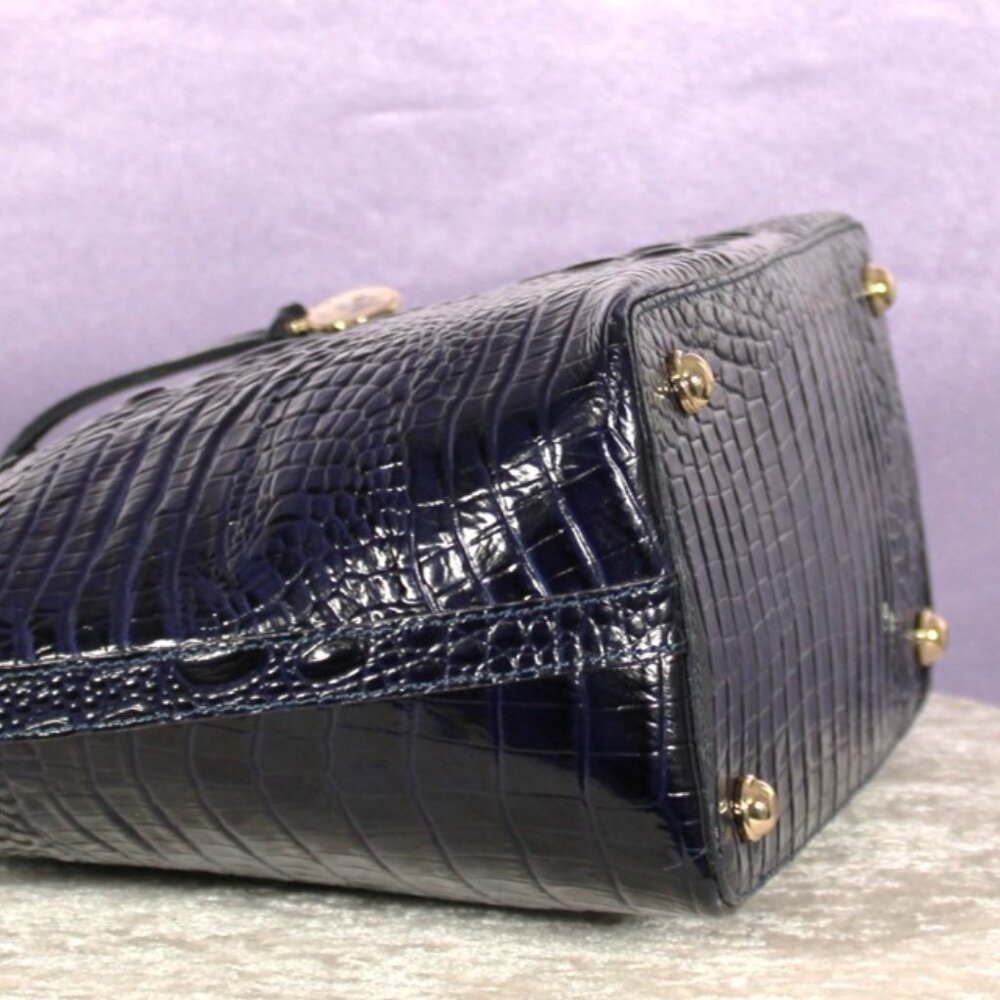 Brahmin Croc Embossed Leather Satchel Navy Melbourne Dome Bag w/ Strap & Dust Ba - Picture 7 of 16